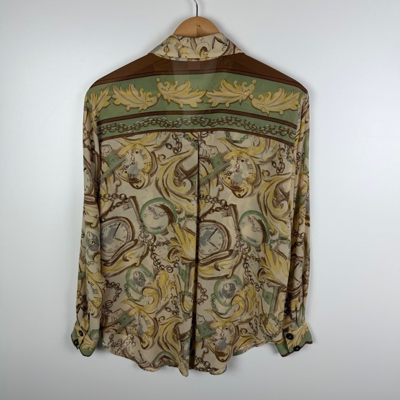 VTG Nicola Baroque Chain Print Blouse Medium Button Down Y2K Retro Lightweight - Picture 5 of 9